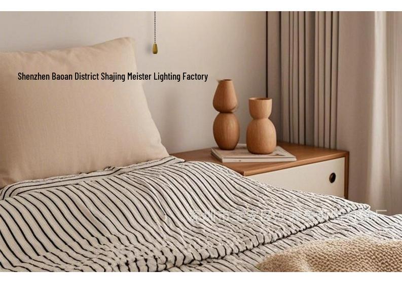 Retro Japanese Wabi-Sabi Yellow Stone Wall Lamp with Pull Cord Switch for Bedroom or Homestay