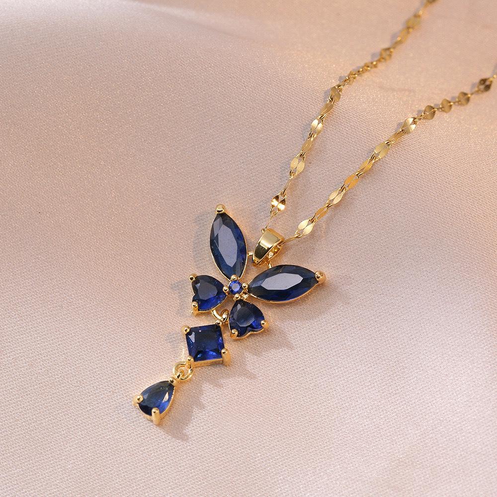 Butterfly Necklace with Color-Retaining Zircon - Fashionable, Versatile Women's Jewelry Accessory.