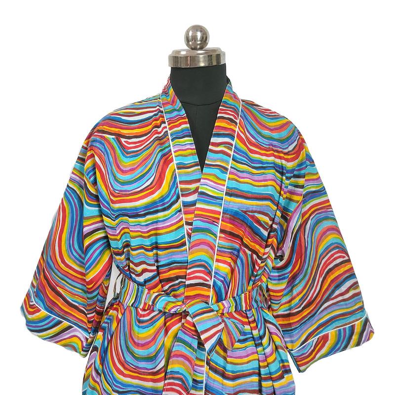 Cotton Robes Long Kimono Sleepwear Indian Hand Printed Night Wear Maxi Bathrobe
