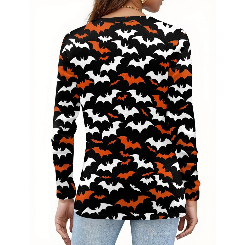 Damenmode Lässig Halloween Bedruckt Rundhals Langarm Pullover Top