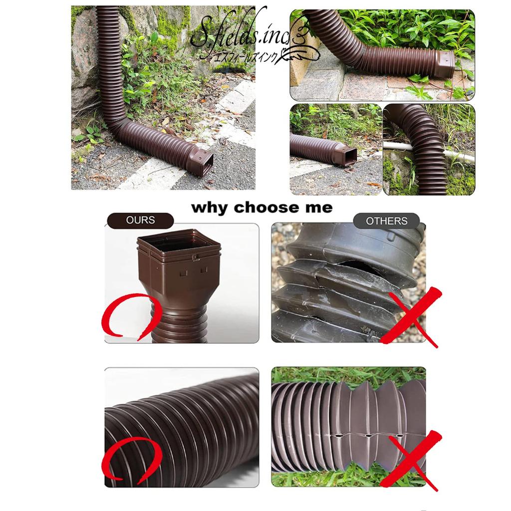 S.fields.inc Gutter Extension Hose, Rain Gutter, Stormwater Drain Pipe, Corrugated, Expandable, Downspout, Roof Drain Hose Tube (Black)