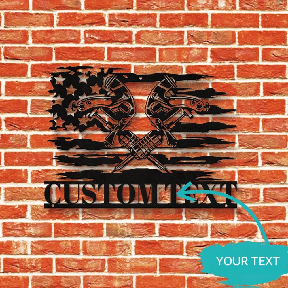 Metal Wall Art American Flag Tattoo Studio Sign Personalized Gift Sculpture