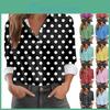 Button Print Blouse Shirt Womens Long Sleeve Casual Basic Shirt Collar Regular Top
