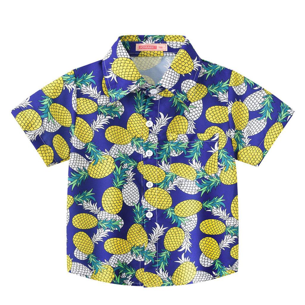 Jungen Klassisches Strand Kokospalmen-Print Kurzarm Hemd Koreanischer Stil