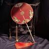 Ancient Style Red Long Handle Chinese Wedding Round Fan - Handmade Bridal Gift