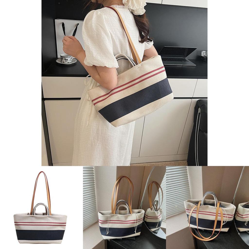 Canvas Bag With Contrast Stripes For Casual Daily Use Women Summer Fashion