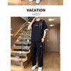 Men's 2-in-1 Summer Tracksuit Ice Silk Short Sleeve Tee Straight Pants Casual Streetwear Outfit
