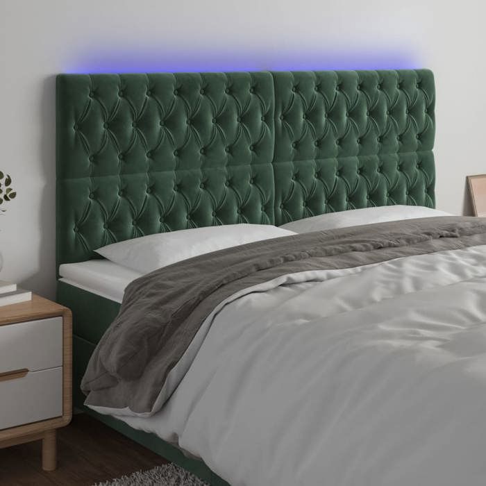 VidaXL LED Headboard Bedroom Furniture Double Bed Accessory Head of Bed Frame Interior Dark Green 3122823