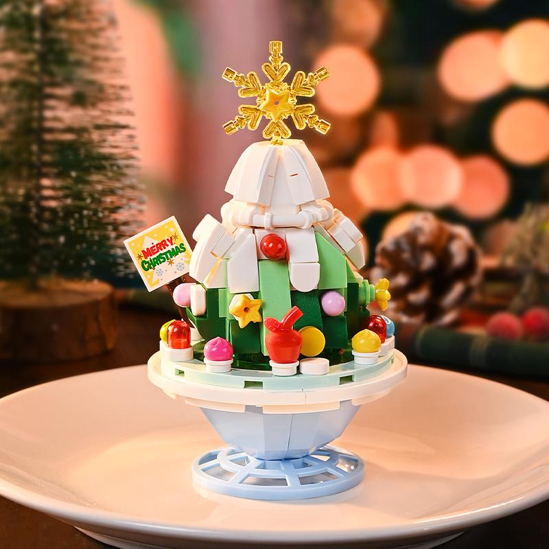 Keeppley Building Blocks Christmas Dessert Box Christmas Tree Hand-assembled Educational Toys Desktop Ornaments Model Gifts