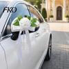 Easy Install Wedding Car Kit Artificial White Rose Decoration, Door Handle & Rearview Mirror Flower Bouquet Weather Resistant Flowers with Satin