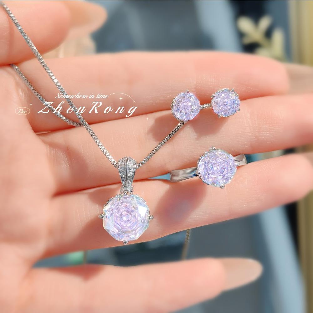 

Millennium Rose Cut Paraiba Jewelry Set with Necklace Earrings Ring for Women Sparkling Pink Diamonds