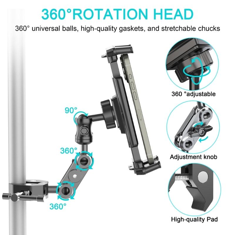 Supporto per Tablet in Alluminio Supporto con Clip per Telefono Rotazione a 360 Gradi Supporto da Scrivania per Casa Staffa Pieghevole per Tablet