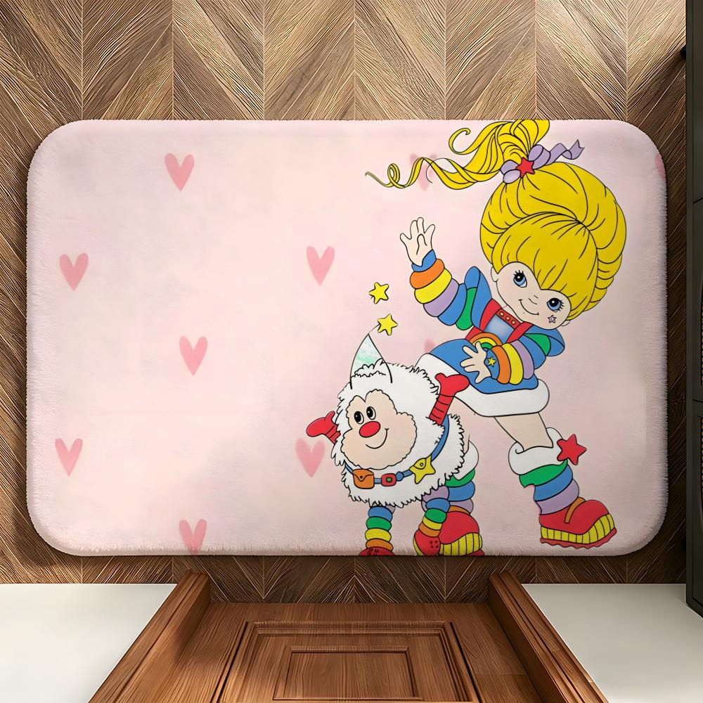 Character R-Rainbow B-Brite Floor Mat Soft Flannel Floor Mat Suitable for Entryways, Living Rooms, Bedrooms, and Bathrooms