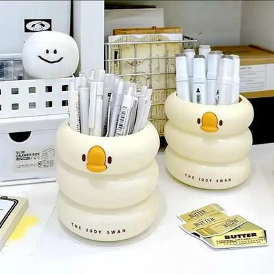 Kawaii Round Pen Holder Cute Cartoon Pencil Stand Desktop Large Capacity Storage Pen Holder School Student Stationery Supplies