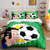 Lustiges Minimal-Cartoon-Fußball-Kopfballspieler Bettwäsche-Set 3tlg Grüner Hintergrund Comic-Fußball-Aufdruck Jungenzimmer Bettbezug Geschenk