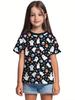T-Shirt for Girls Halloween Cartoon Pumpkin Print Round Neck Short Sleeve Tops Fashion Girls Clothes Holiday Children's Clothing