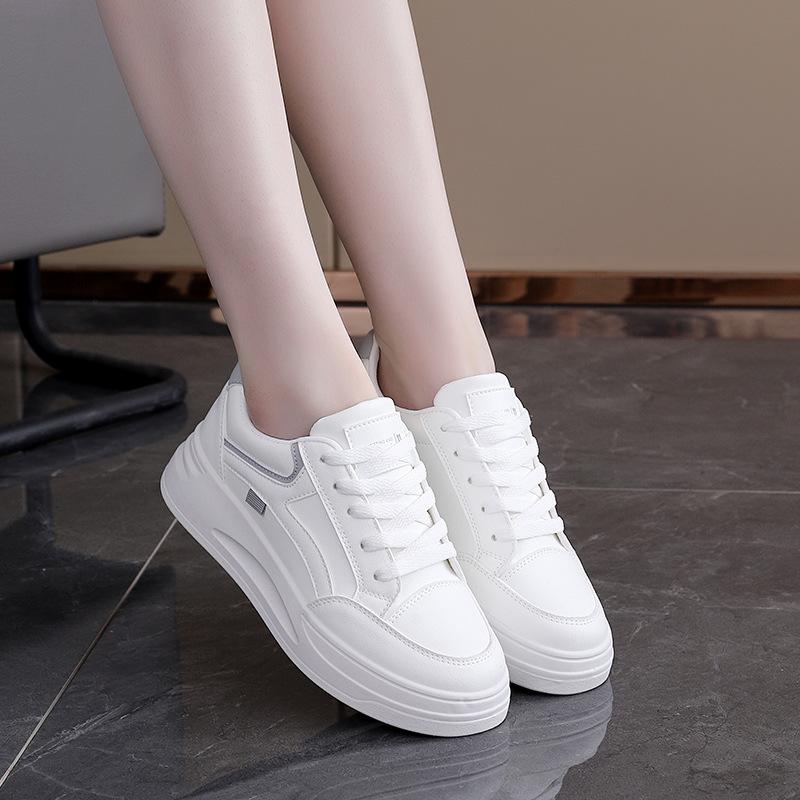 Fashion Women's Colorblock Skate Shoes Trendy Lace Up Low Top Round Toe Sneakers All-match Walking Trainers UP Platform Shoes for Women