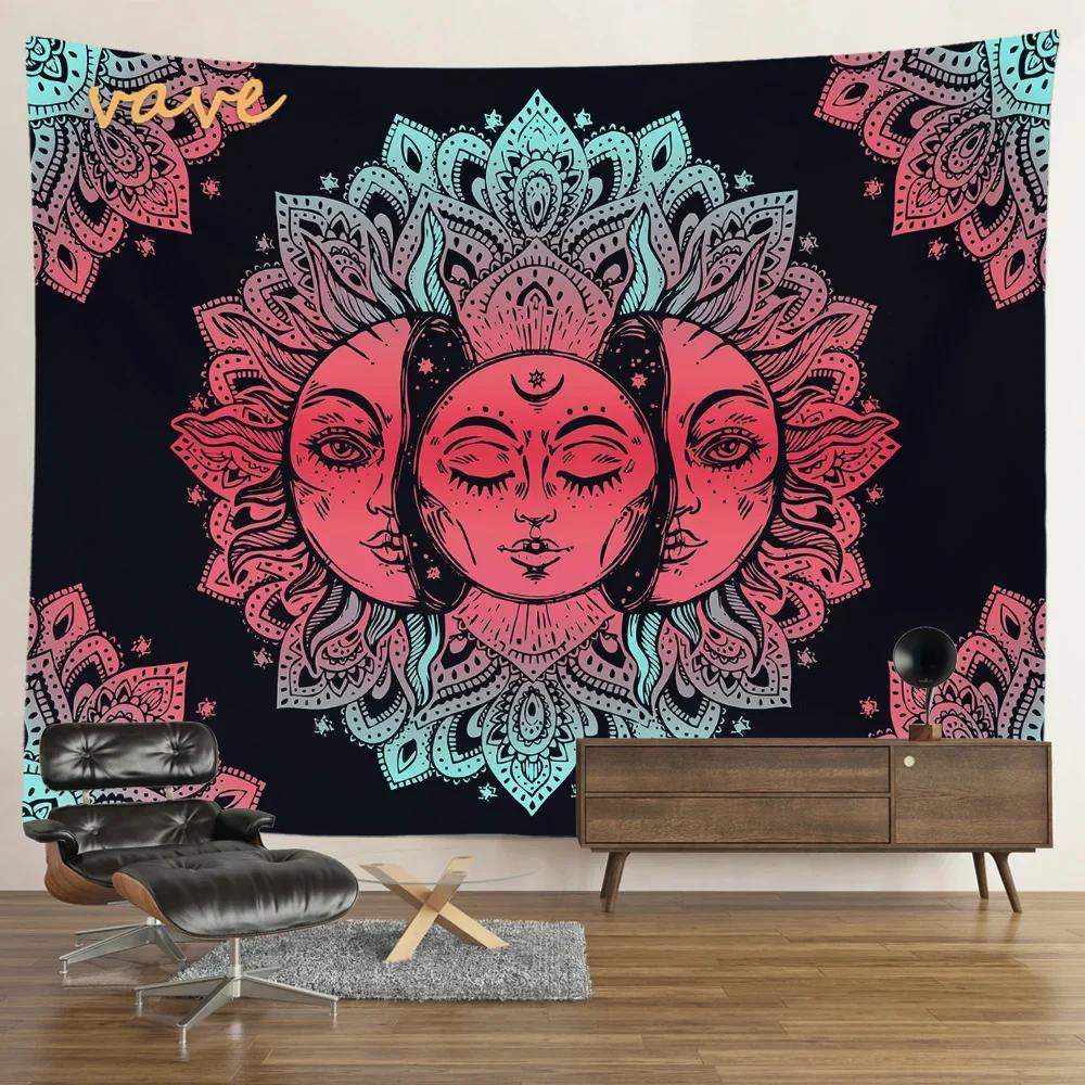 VIKAMA Mysterious Tarot Tapestry Sun Moon Mandala Wall Hanging for Meditation Witchcraft Altar Bohemian Home Decoration
