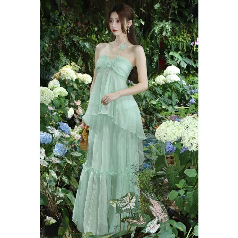 Design High-end Coffee Break French Chic and Beautiful Xiaoxiang Seaside Vacation Yellow Neck Dress