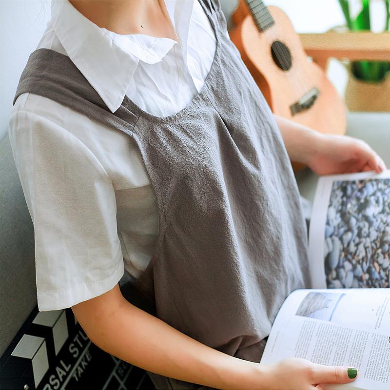 Waterproof Women Cross Back Apron Japanese Housework Kitchen Cooking Double Pocket Apron Solid Color Florist Working Apron NEW