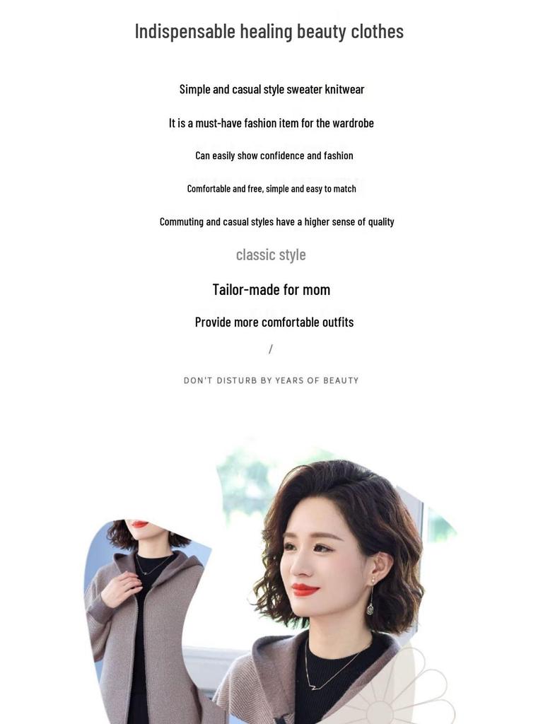 Módní pletený kardigan s kapucí 2025 pro středněvěké a starší ženy - Podzim/Zima