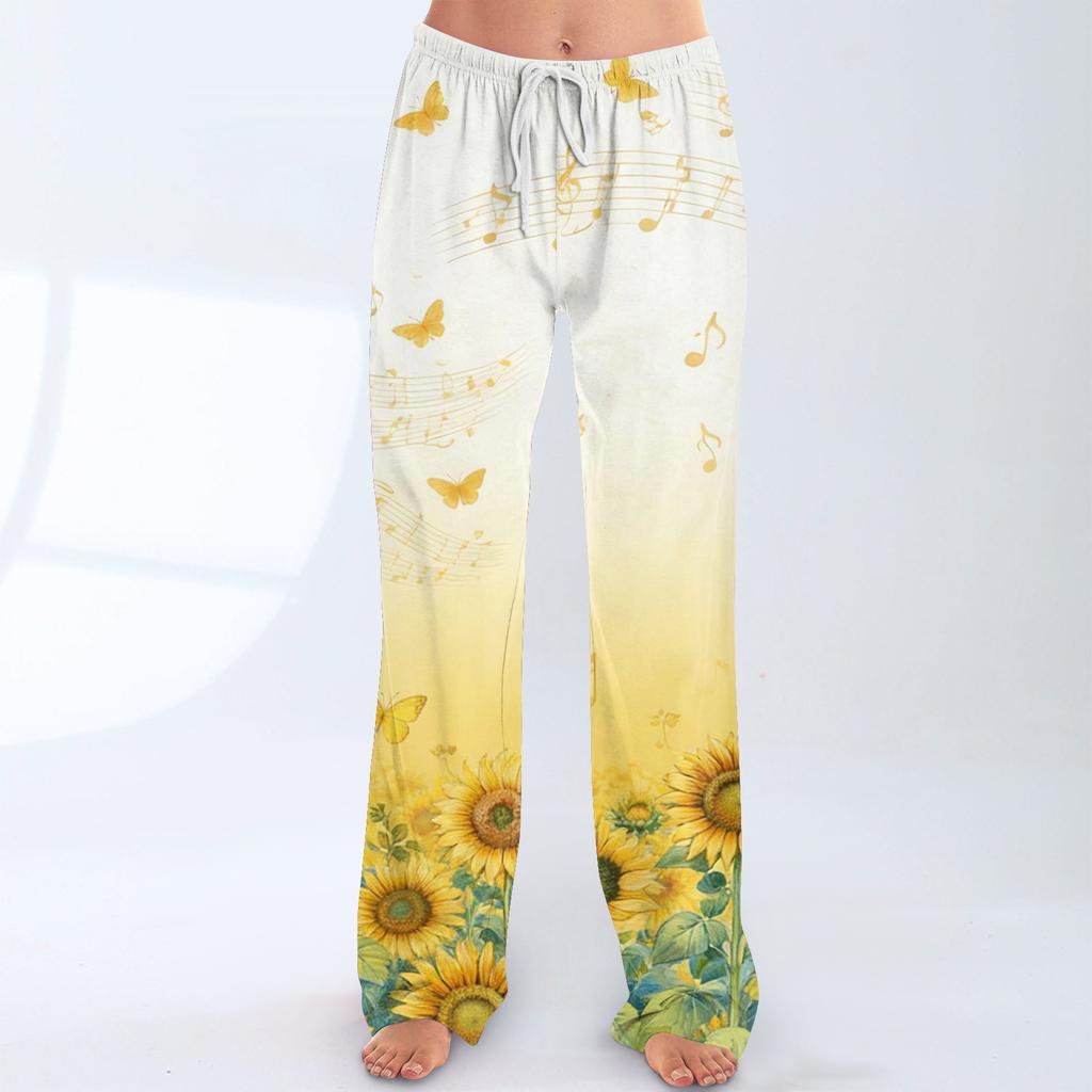 Pantalon Casual Imprimé à Taille Élastique à Cordon de Serrage, Coupe Ample pour Femme