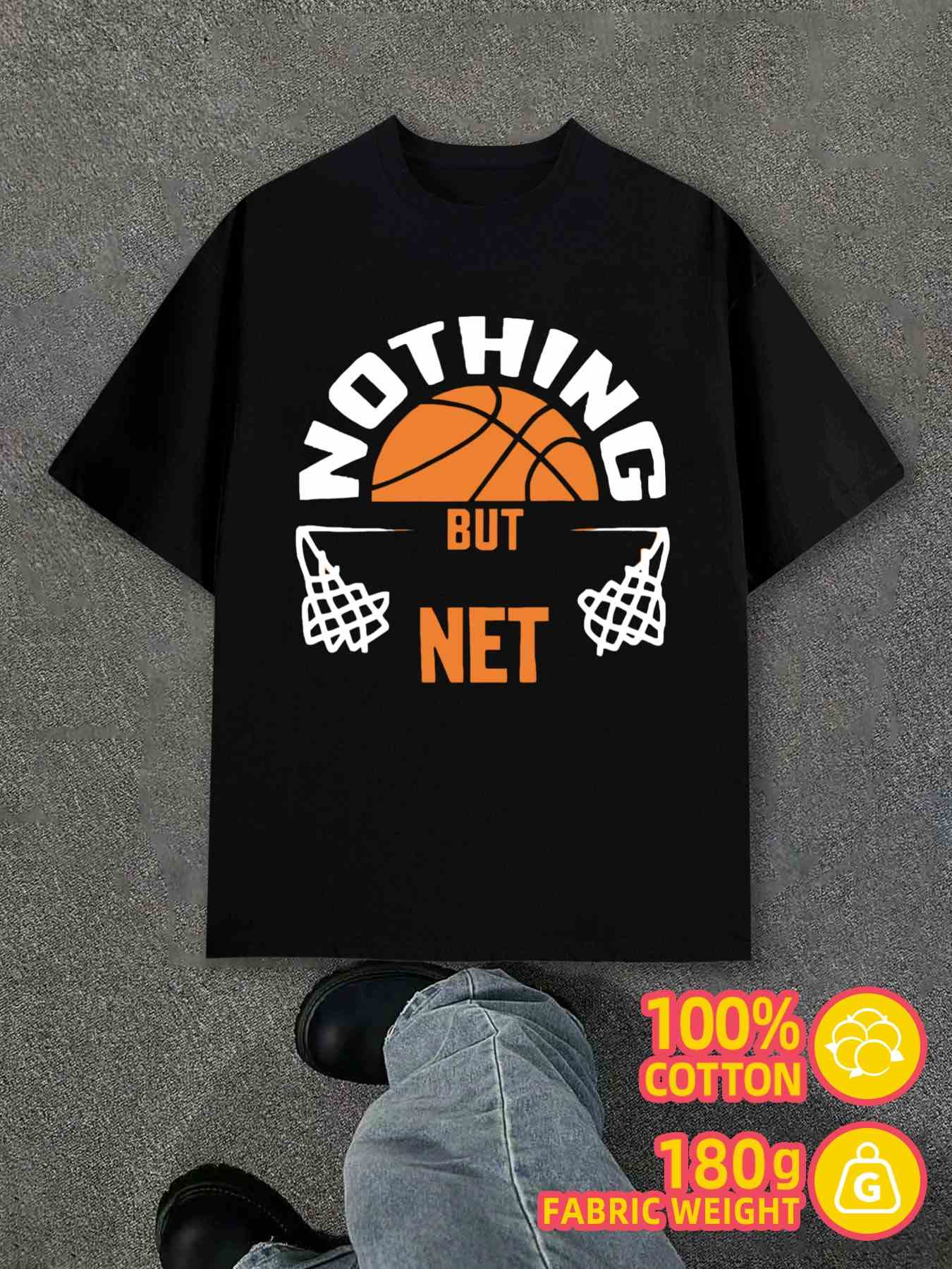 Men s T-Shirt Y2K Basketball Nothing But Net Black Regular Fit XL