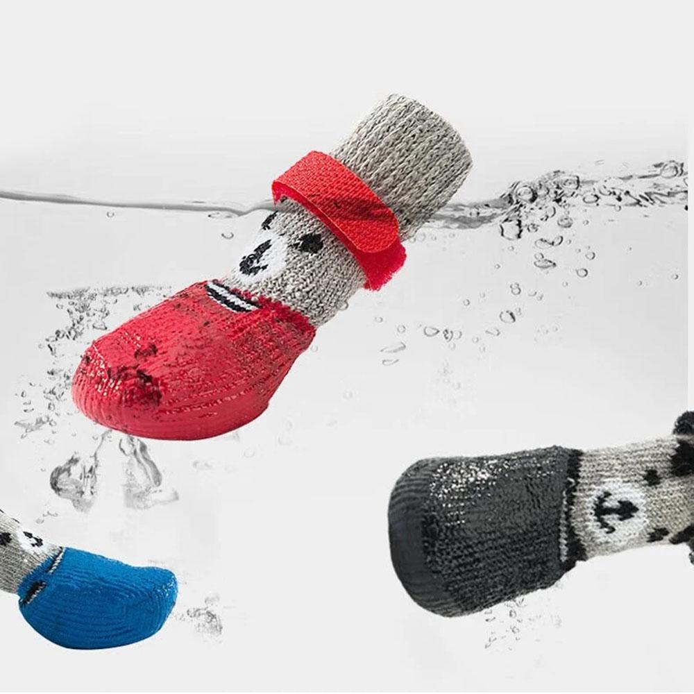4 Stück Welpen Hund Teddy Socken Wasserdichte Katzenschuhe Kratzschutz Fußschutz Schmutzabweisende Haustiersocken Kleine Katzen Hunde Gestrickte Warme Socken