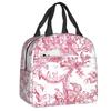 Custom Purple Flower Toile De Jouy Inspired Pattern Insulated Lunch Tote Bag for Women Portable Cooler Thermal Food Lunch Box
