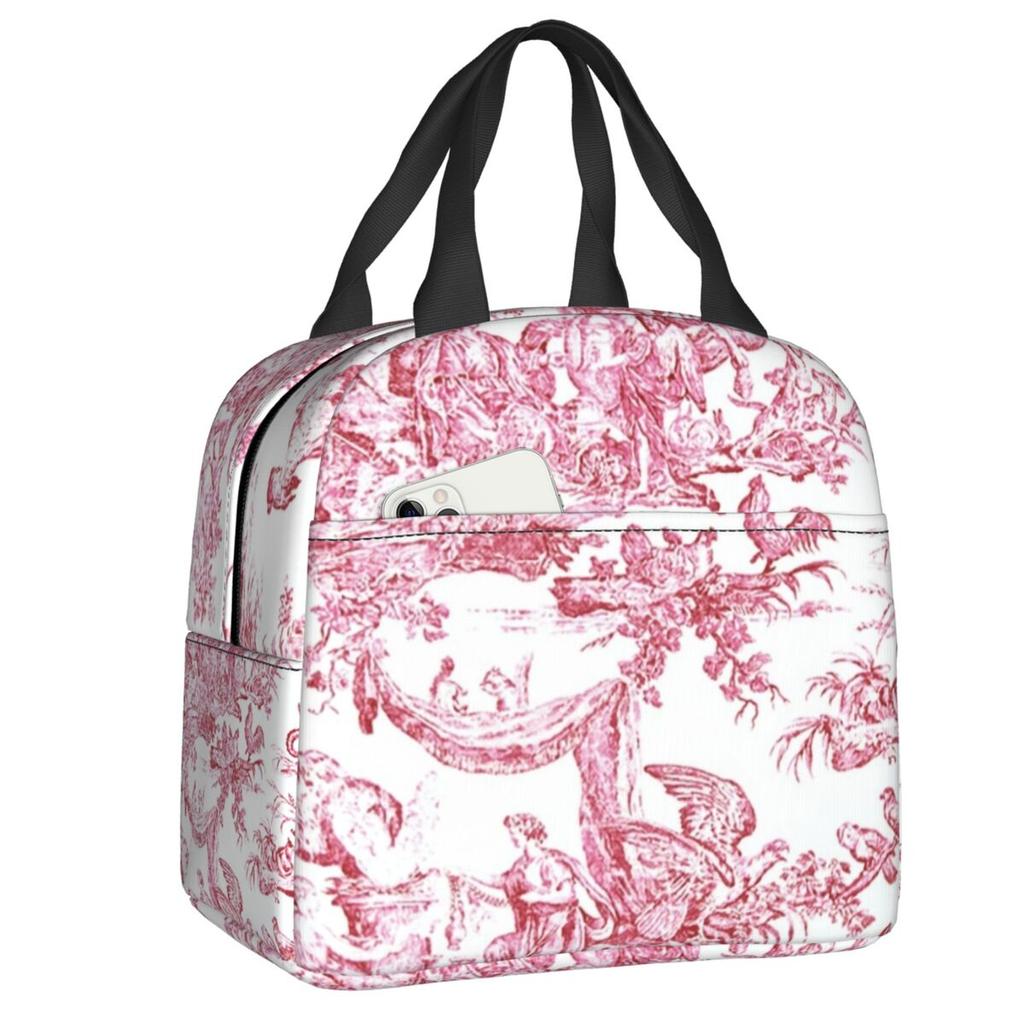 Custom Purple Flower Toile De Jouy Inspired Pattern Insulated Lunch Tote Bag for Women Portable Cooler Thermal Food Lunch Box