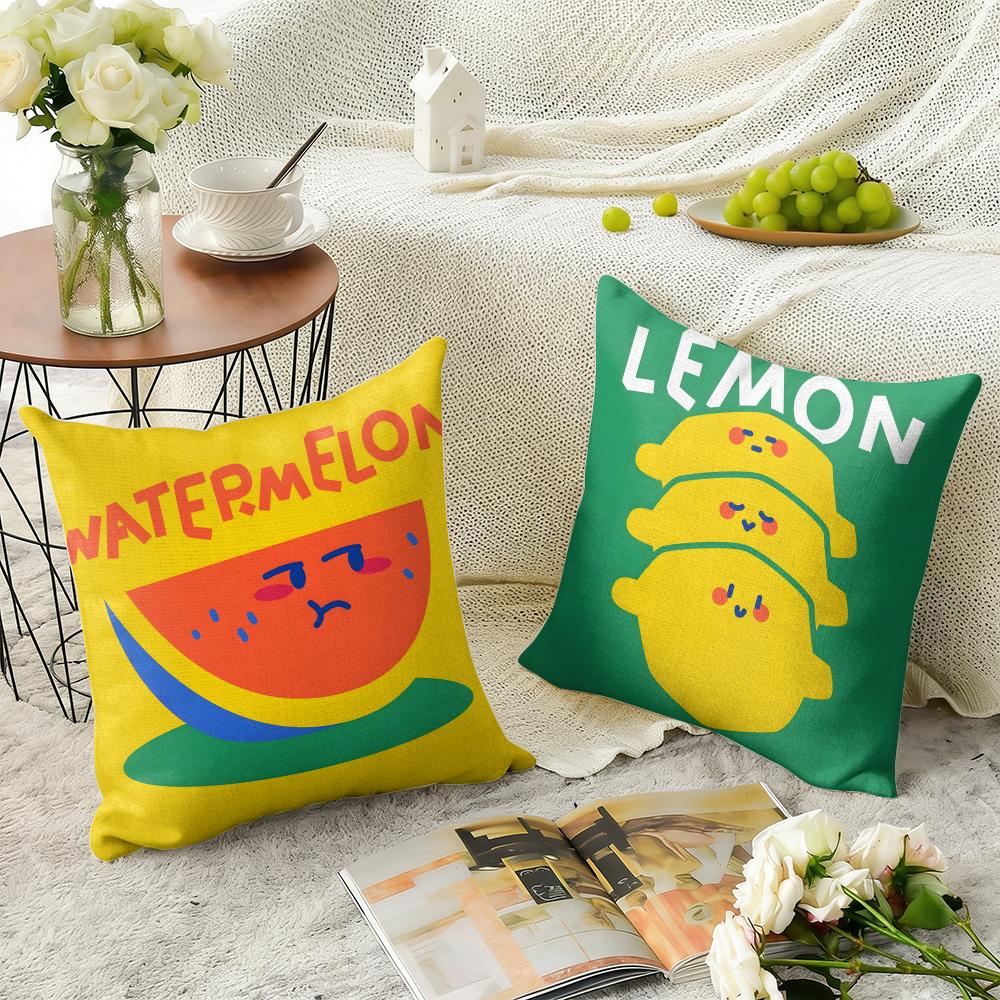 Cute Anime Fruit Cushion Cover Natural Linen Organic Fabric Double-Sided Printing Sofa Home Decor Gift Pillow Case