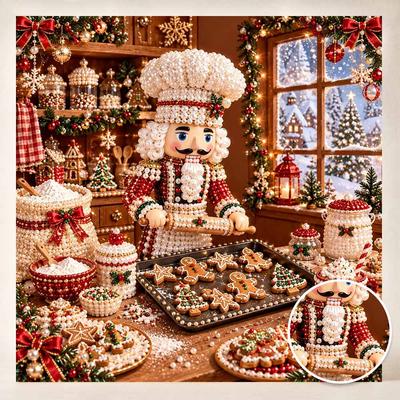 Weihnachts Perlen Diamantmalerei Set Nussknacker Koch. Handgemachtes Perlen-Diamant-Kunst-Set. Feiertagsgeschenk Heimdekoration