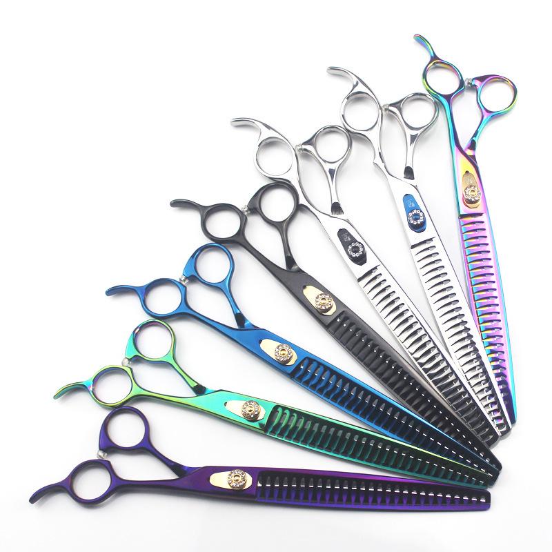 9.0" Gem-Colored Pet Grooming Fishbone Teeth Scissors with Bag