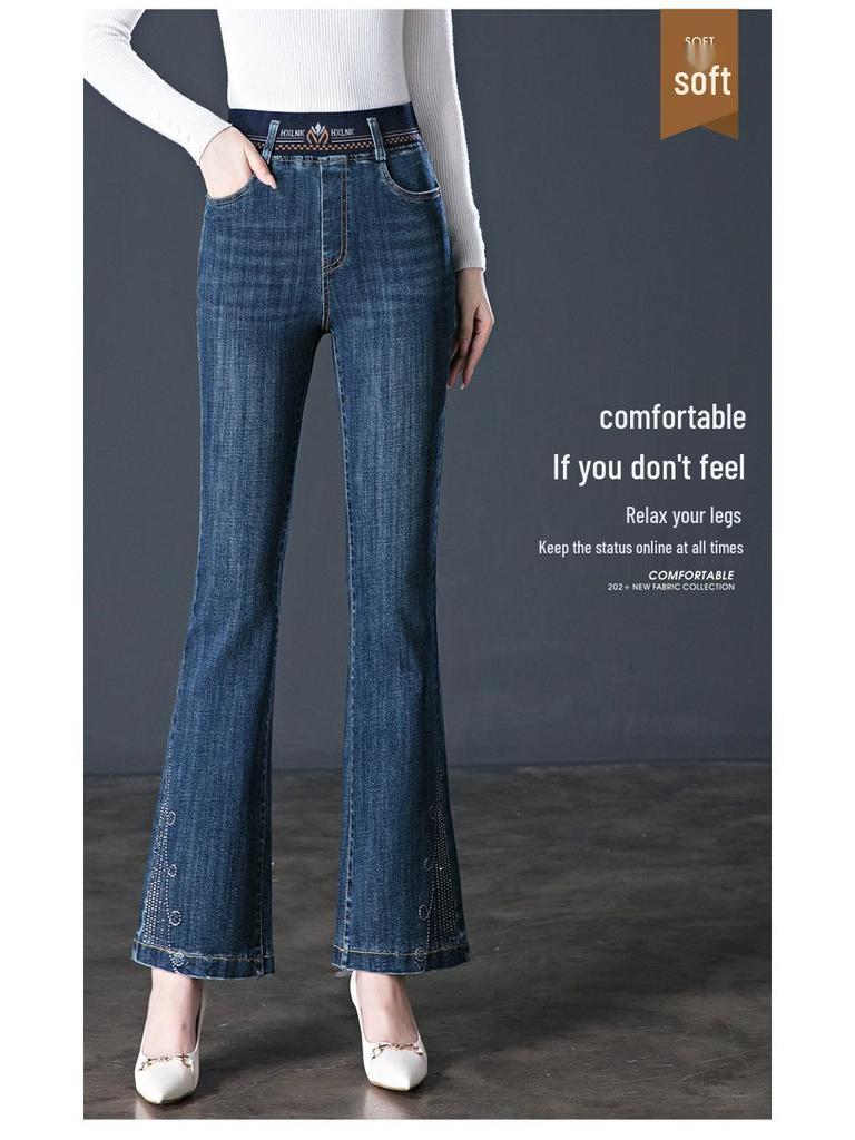 Autumn Rhinestone Flare Jeans: Women's High-Waisted Micro Flare Pants for Middle-Aged and Elderly Mothers