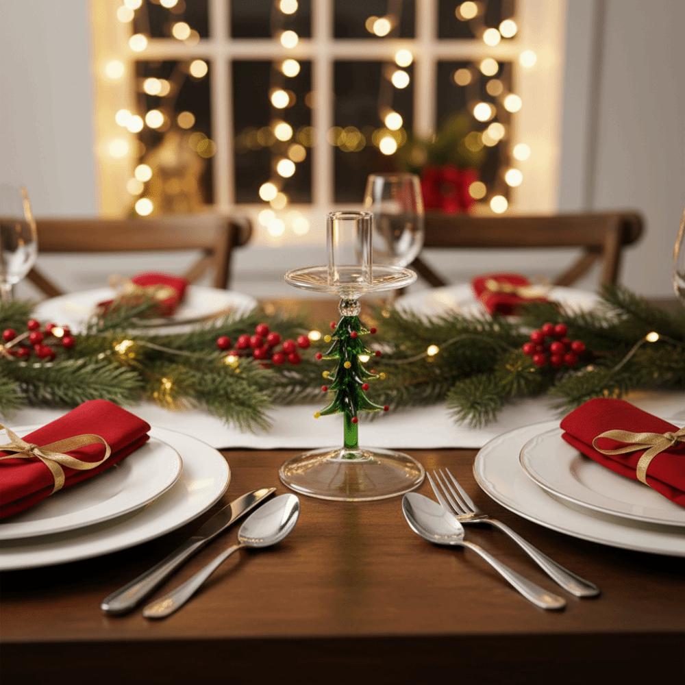 Creative Nordic Style Christmas Trees Candlestick Glass Large Pallet Candle Holder Slim Tall Foot Candle Stand Party