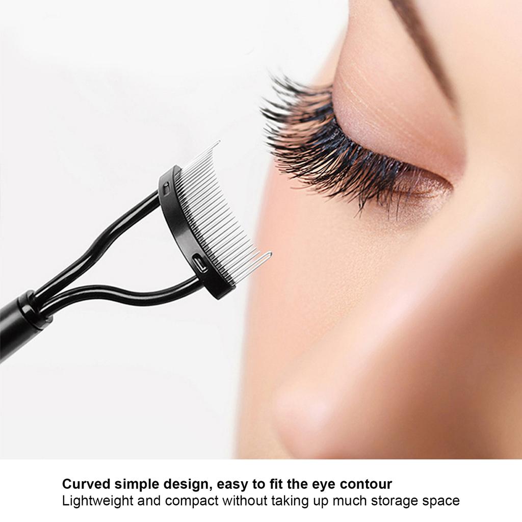 Wimpernkamm Gebogenes Design Separate Abdeckung Edelstahlmaterial Schwarzer Gerader Griff Wimperntrenner für die Schönheitsplege