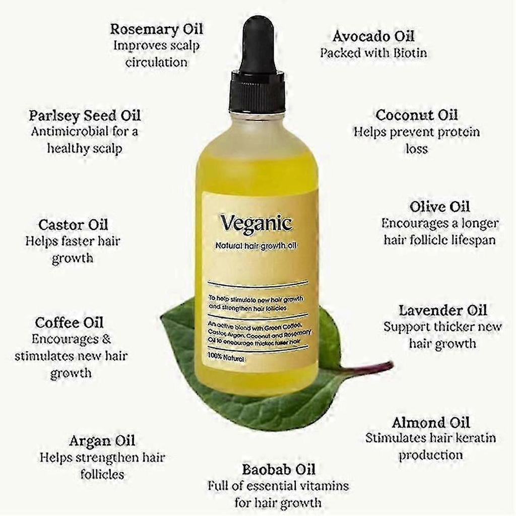 Veganic Natural Hair Growth Oil,Veganic Hair Growth Oil,Veganic Hair Oil for Dry Damaged Hair, Rosemary Oil For Thin Hair