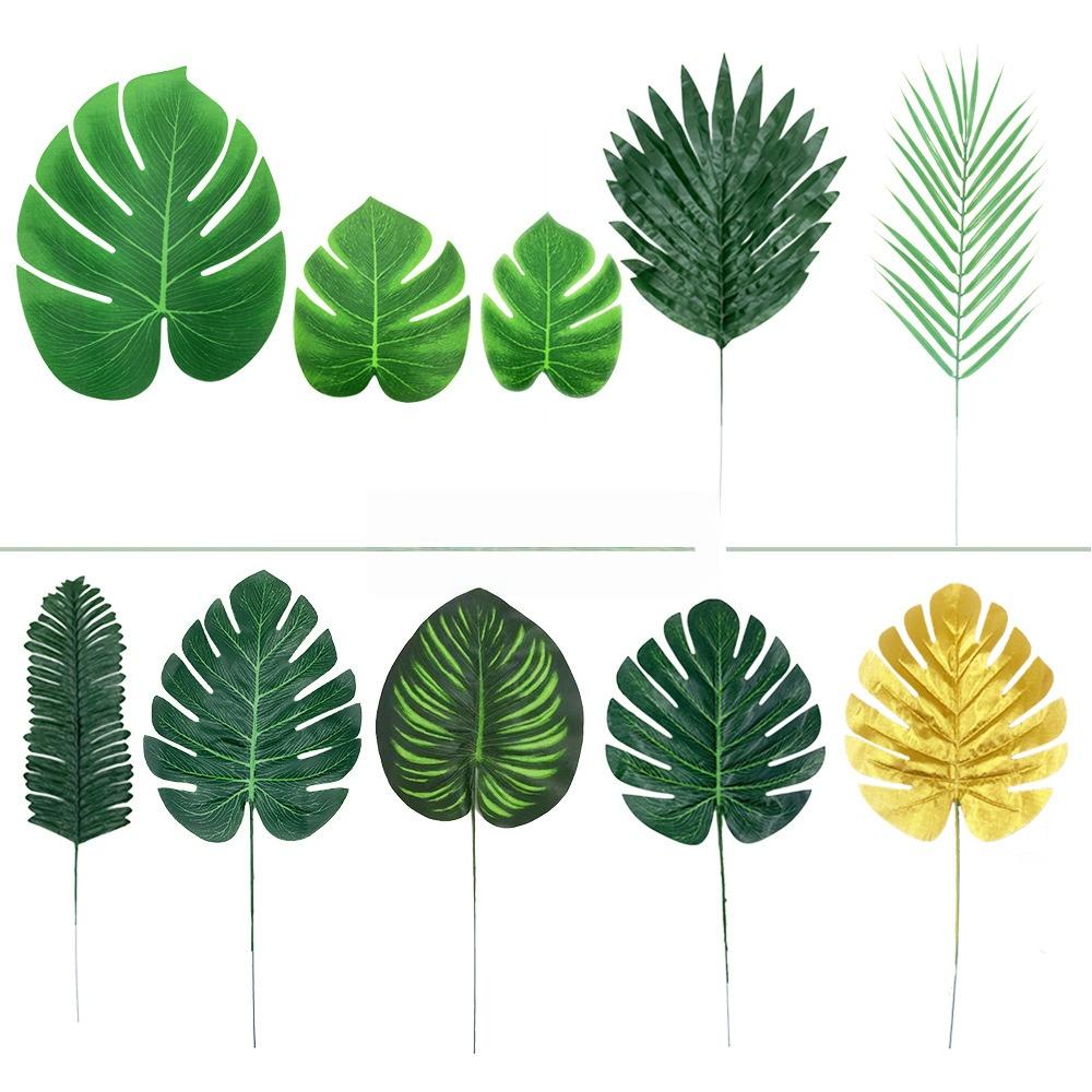 10/56pcs Tropical Palm Leaves Set - Artificial Safari Jungle Leaf Decorations with Stems for Party Home Accents