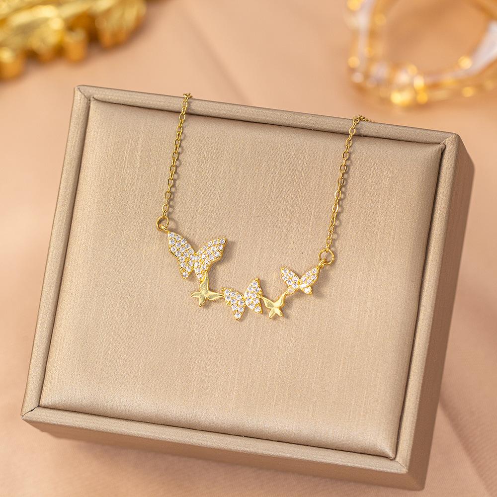 Viral Copper CZ Full Diamond Butterfly Necklace Women Elegant Versatile Tarnish-Free Clavicle Chain Fashion Jewelry