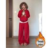 Women's Korean Style Velvet Fur Hooded Sweatshirt & Wide Leg Pants Set - Autumn/Winter Fashion
