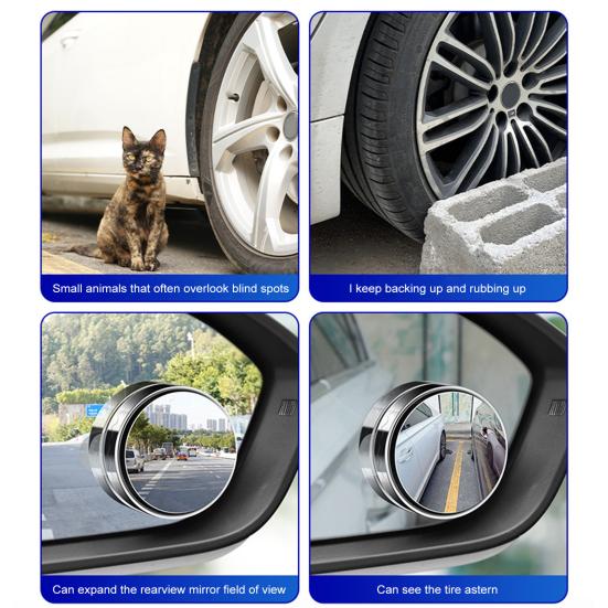 2 Pairs Suction Cup Car Convex Blind Spot Mirrors 360-Degree Rotation Waterproof Fog-proof Car Convex
