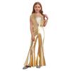 Kids Sparkly Jumpsuit Off-shoulder Sleeveless Sequin Tassels Flared for Pageant Show