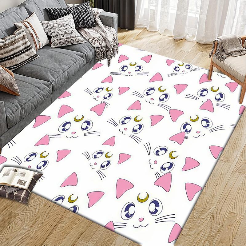 Sailor Moon5 Flannel Pattern Square Carpet,Area Rug,Carpet Rug for Living Room Bedroom Sofa Playroom Decor,Non-slip Floor Mat