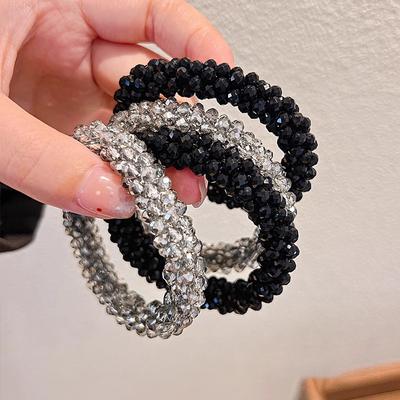 1pc New Crystal Beaded Hairband for Women; Elastic Hair Tie for High Ponytail and Bun; Double Use As a Bracelet