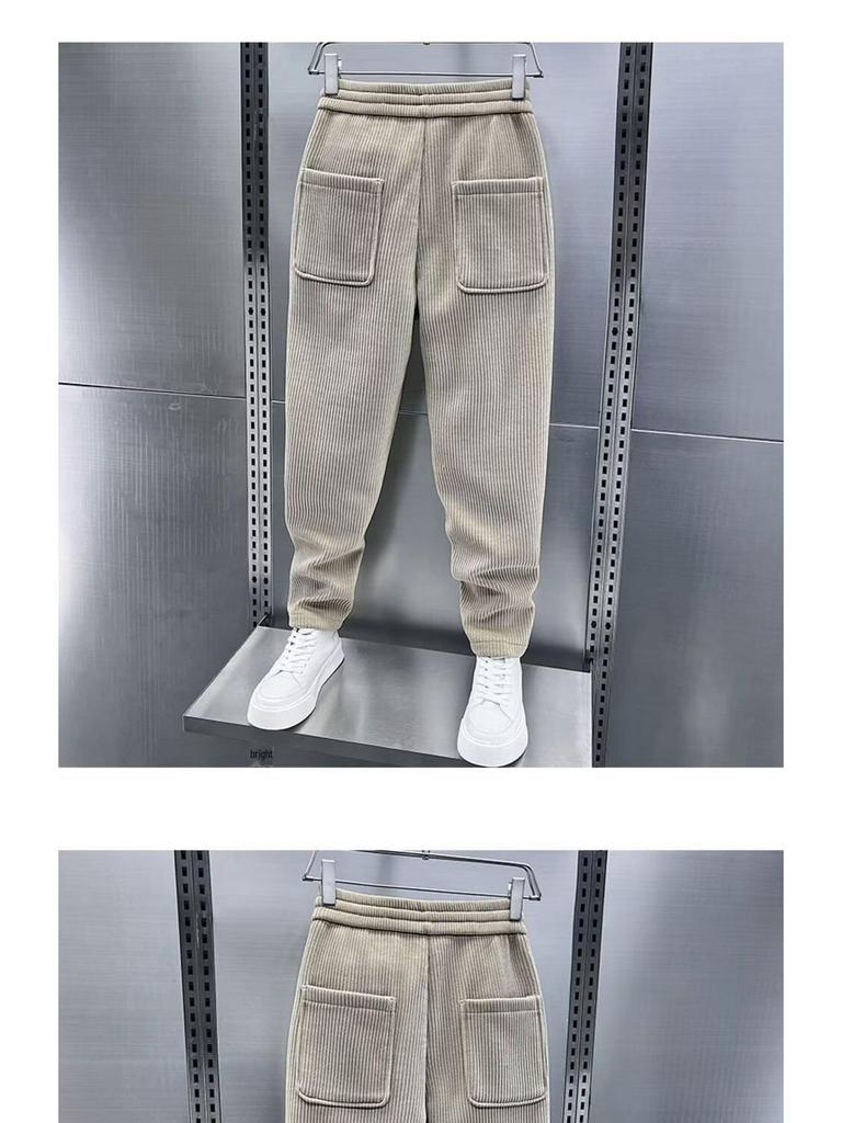 Herren Herbst/Winter Plus Samt Haremshose, Elastischer Bund, Unifarben, Trendiger Stichmanschette, Lässige Sportbekleidung