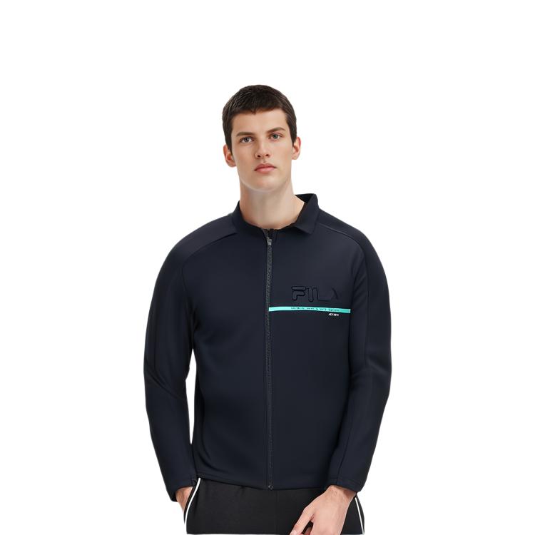 FILA Solid Color Stand Collar Fitness Knitted Jacket Men Jacket Royal-Blue A11M411502F-NV