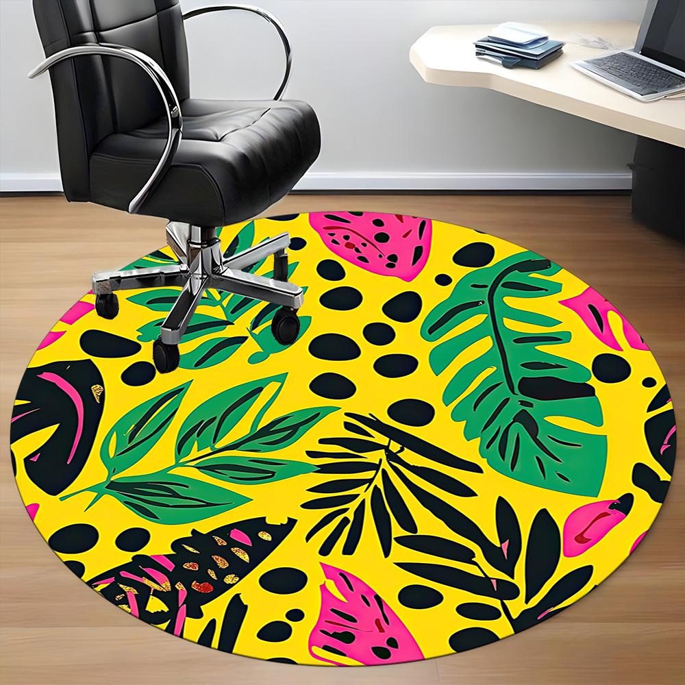 1pc Tropical Leaves Pattern Chair Carpet for Office Non Slip, Machine Washable Rug for Office, Room Holiday Decor for Christmas, Birthday Polyester