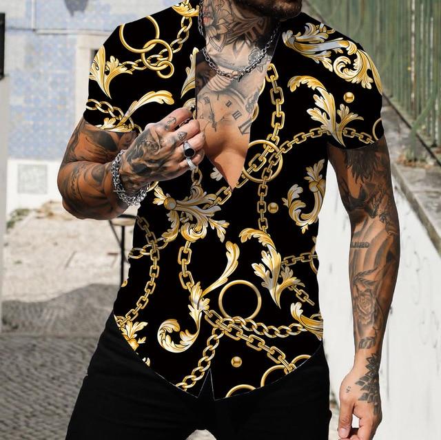 Pánské košile Krátké Luxusní košile s límečkem Lapel Prom Vysoce kvalitní topy Pánské oblečení Slim Fit Tričko 5xl Barokní potisk Volná trička