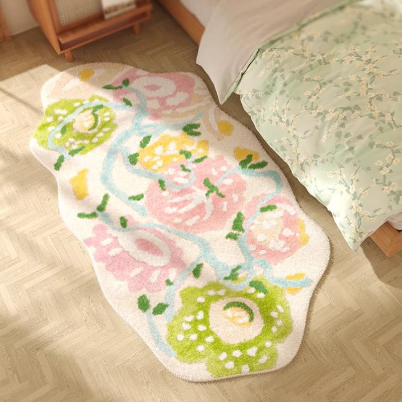 Irregular Shapes Bedroom Decor Carpet Flower Pattern Carpets for Living Room Thick Plush Bedside Floor Mat Fluffy Soft Study Rug