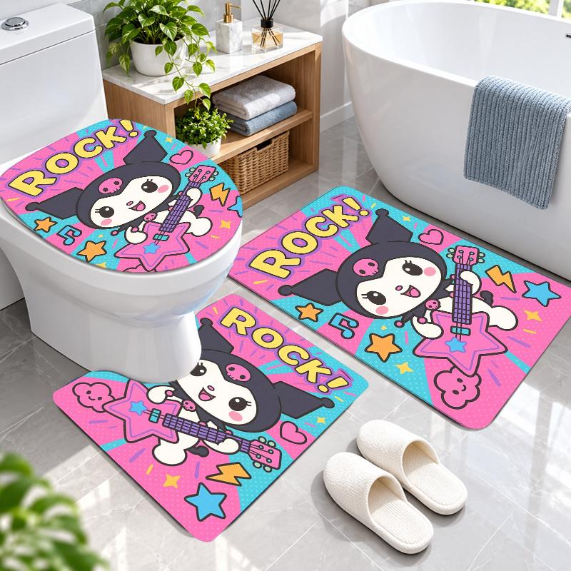 3Pcs Flannel Toilet Mat Set Kuromi Bathroom Rug Bath Carpet Non Slip Home Decor